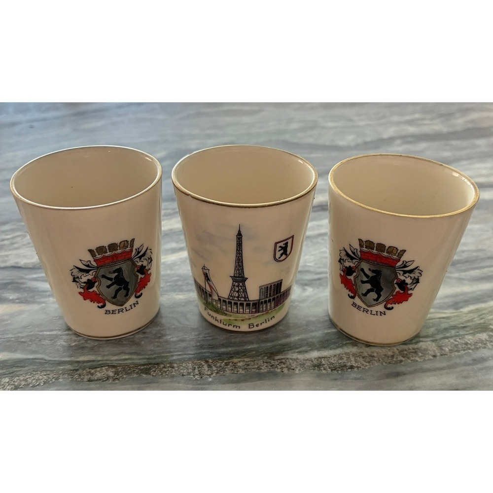 Vintage O&A Kronach Bavaria Berlin Shot Glasses Set of 3 Porcelain Souvenir Bear